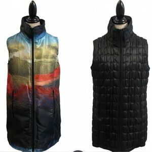 NWOT UBU reversible, black multicolor quilted long packable jacket vest large
